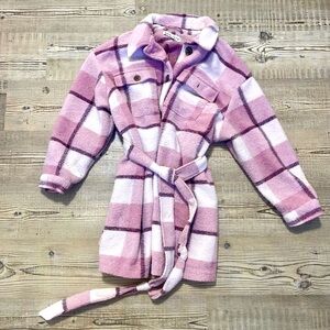 AVA & VIV Dusty Rose Pink Plaid Belted Button Down Lined Coat Sz 2X